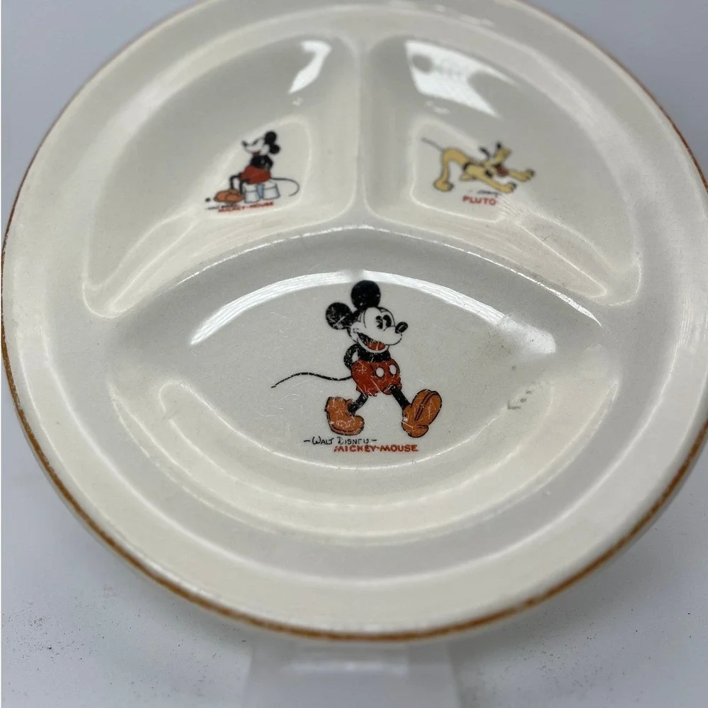 Vintage Walt Disney Mickey Mouse‎ Pluto Divided Plate Patriot China USA 1930s